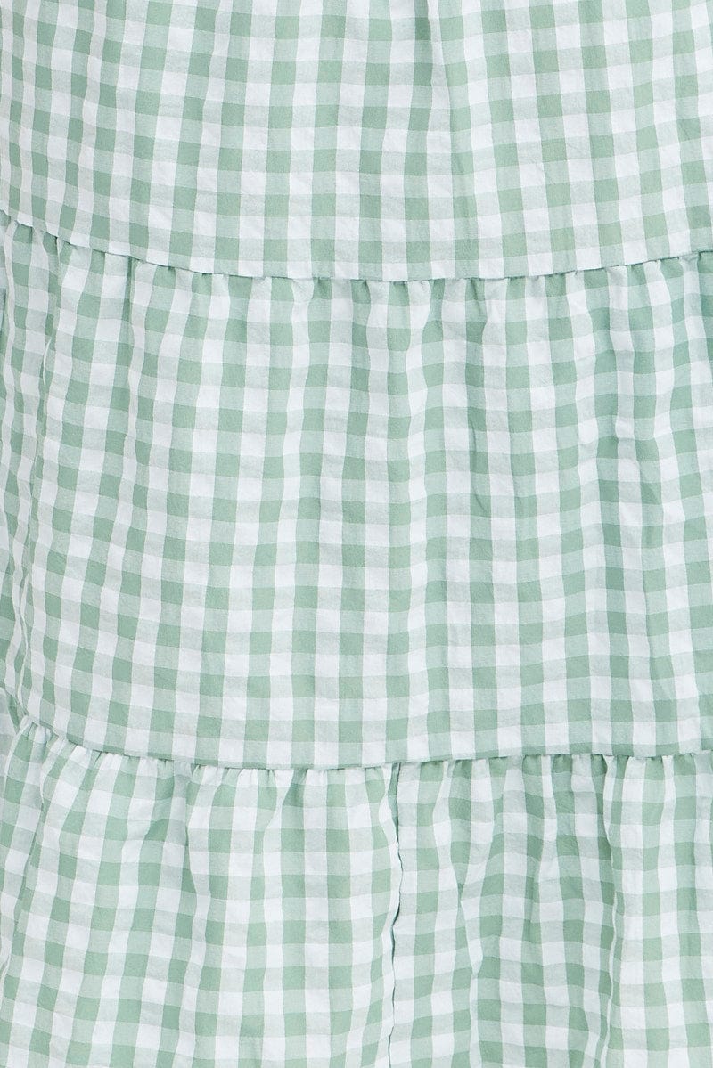 Green Check Midi Dress Gingham Tie Waist Collared - Image 6