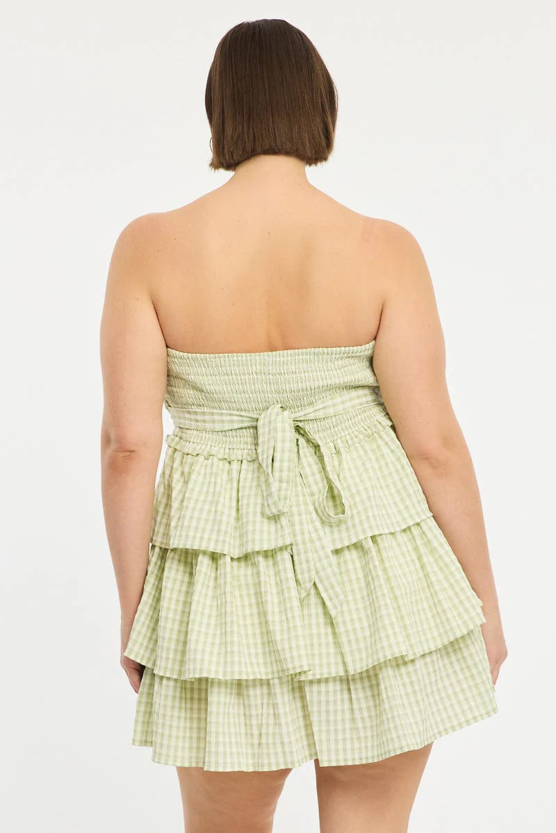 Green Check Playsuit Strapless Shirred Body - Image 4