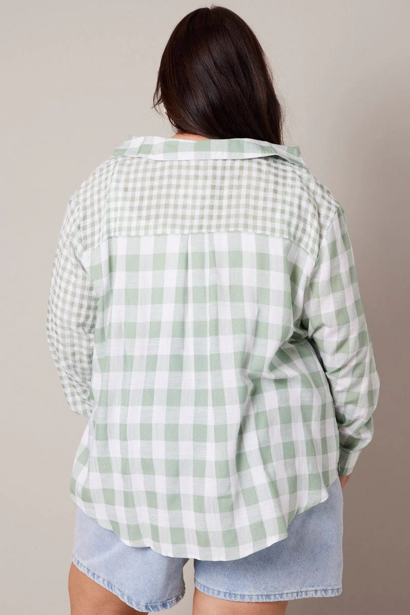 Green Check Relaxed Shirt Long Sleeve - Image 5