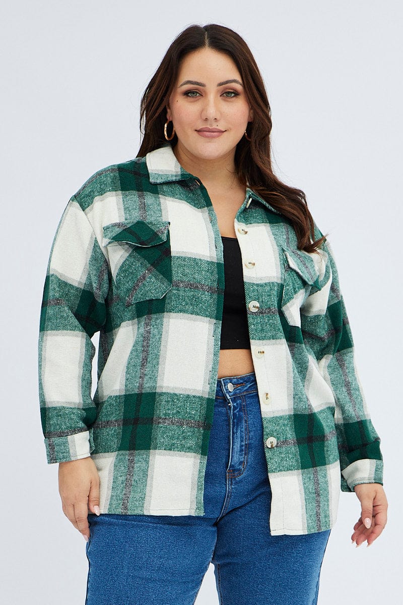Green Check Relaxed Shirt Long Sleeve - Image 3