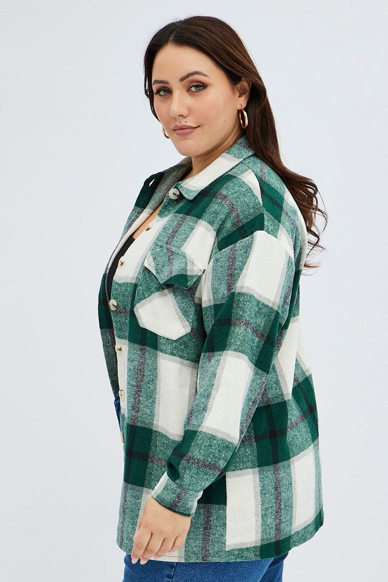 Green Check Relaxed Shirt Long Sleeve - Image 4