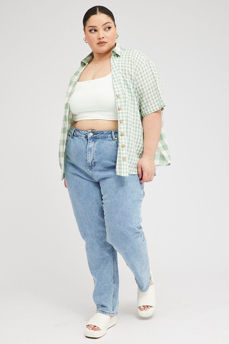 Green Check Relaxed Shirt Short Sleeve V-neck - Image 2