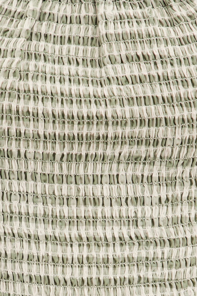 Green Check Shirred Top Short Sleeve Square Neck - Image 6