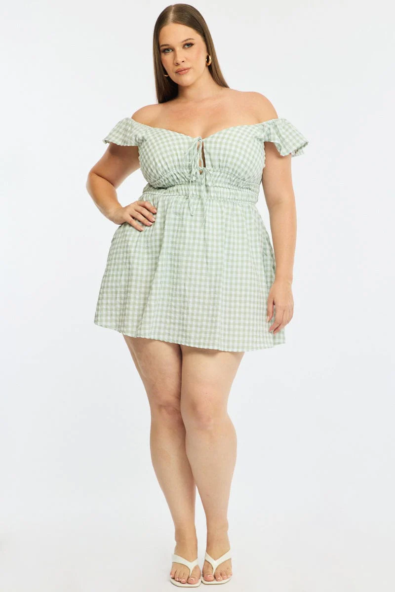 Green Check Skater Dress Short Sleeve - Image 2