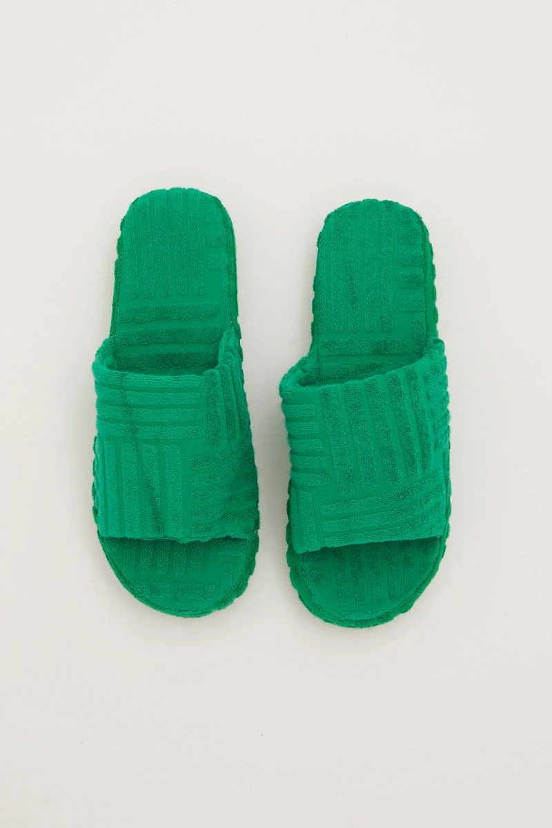 Green Corduroy Detail Slippers