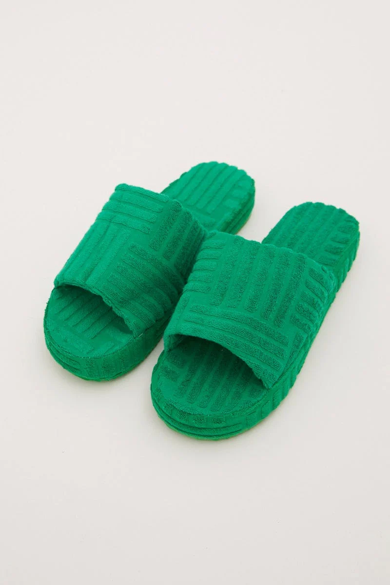 Green Corduroy Detail Slippers - Image 2