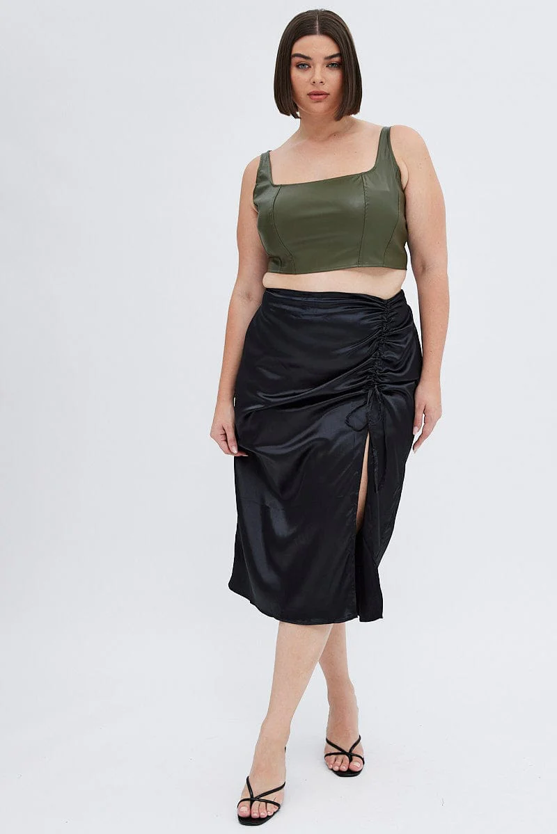 Green Corset Top Sleeveless Faux Leather - Image 2