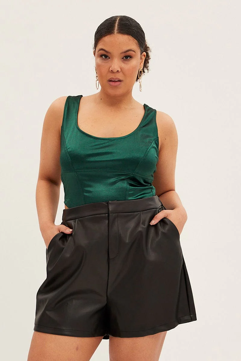Green Corset Top Sleeveless Satin Look Jersey - Image 3