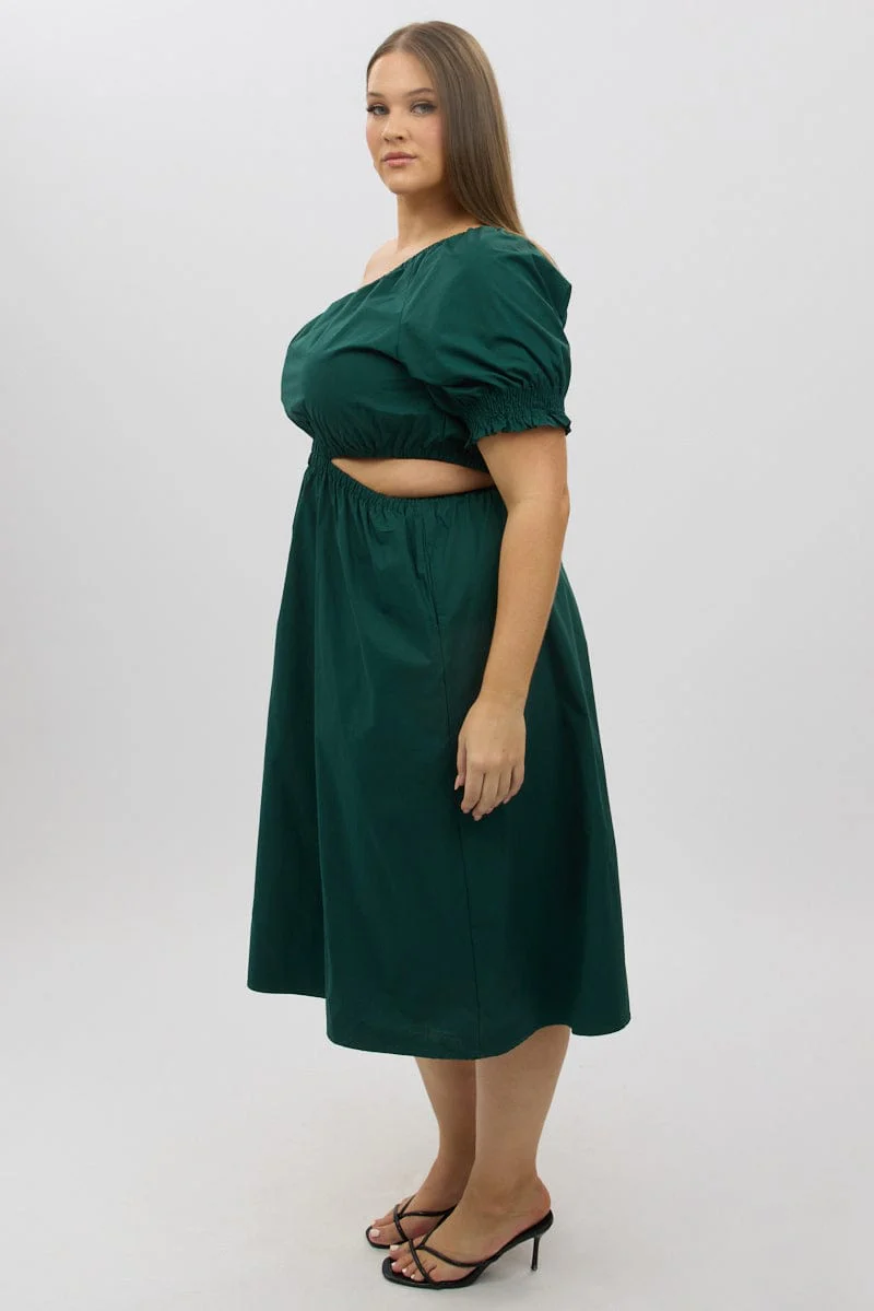 Green Cotton Poplin One Sleeve Dress - Image 4