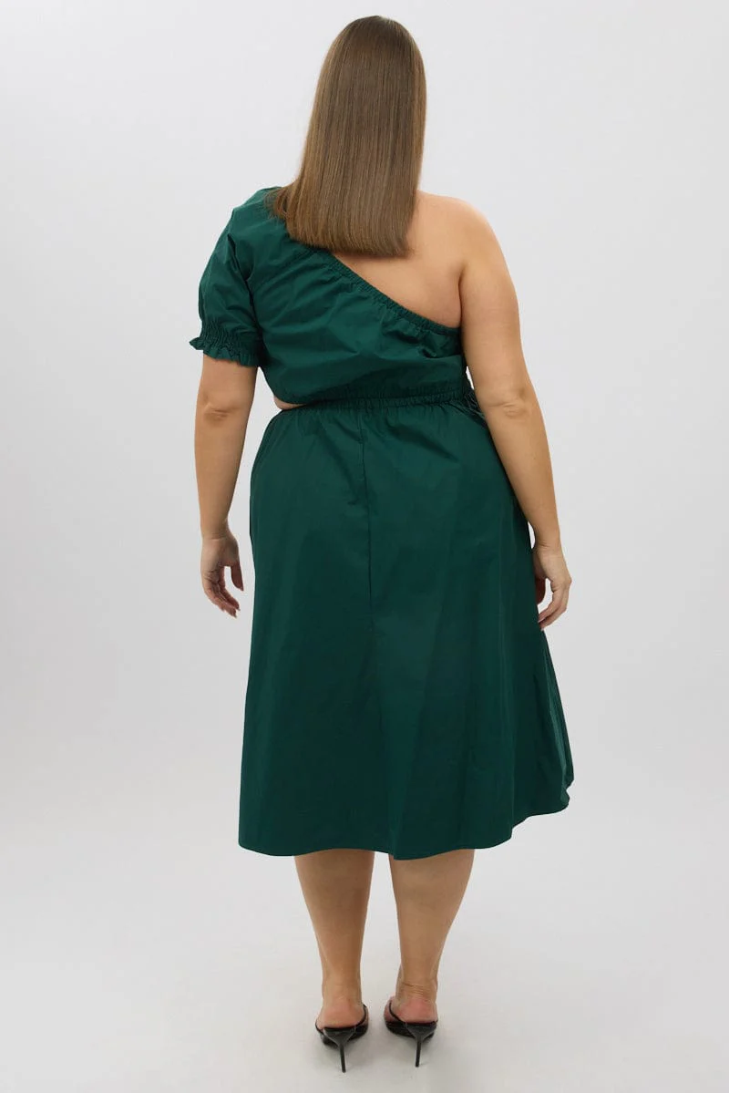 Green Cotton Poplin One Sleeve Dress - Image 5