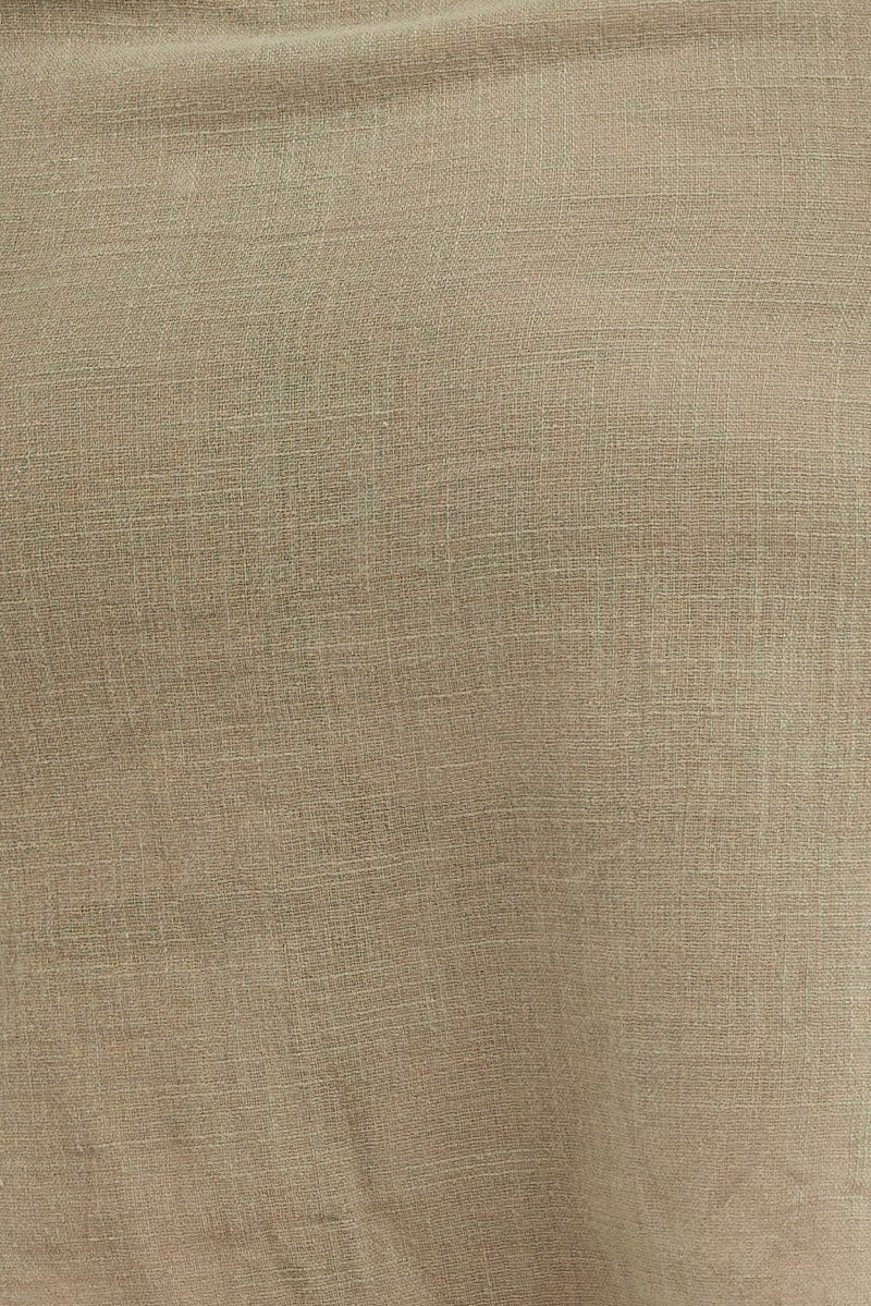Green Cotton Shirtdress Long Tab Sleeve Textured - Image 6