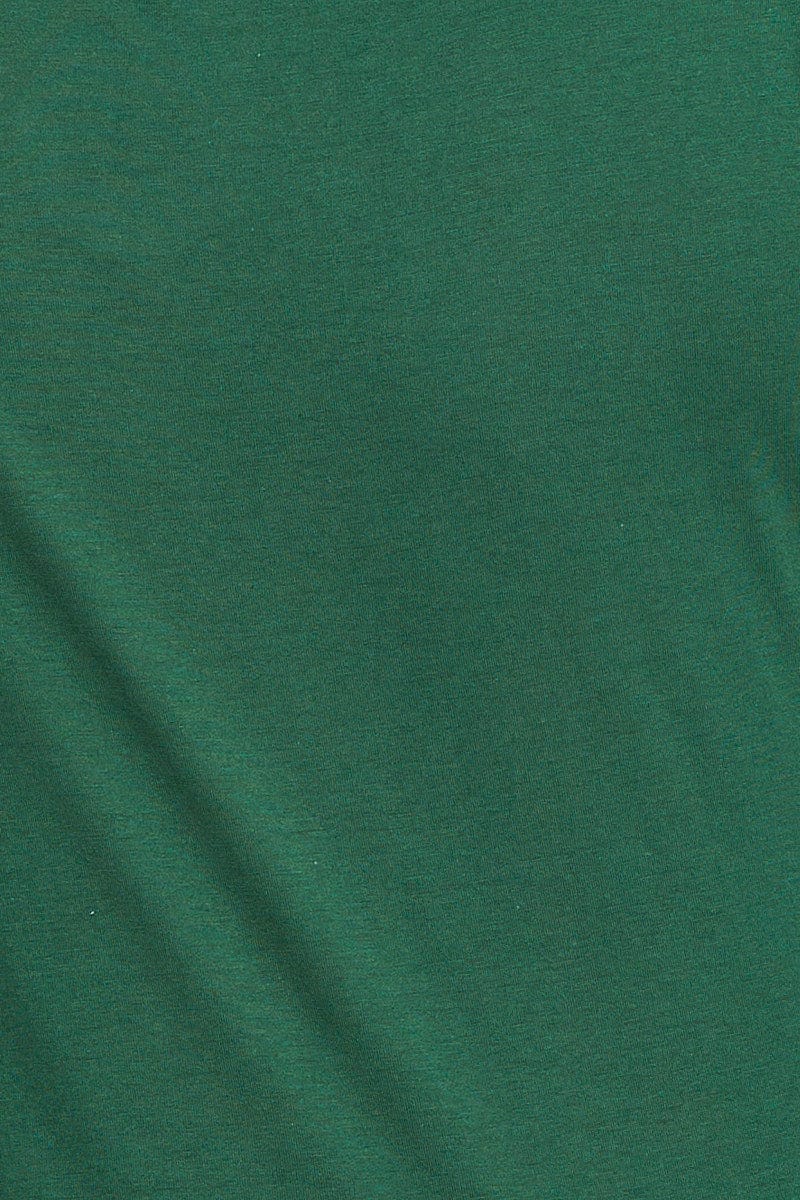 Green Cotton T-shirt Round Neck Puff Sleeve - Image 6
