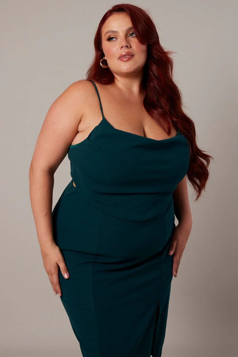 Green Cowl Bodycon Party Dress - Image 2