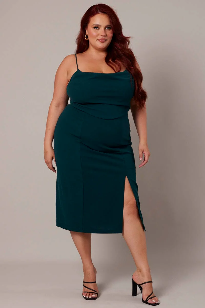 Green Cowl Bodycon Party Dress - Image 3