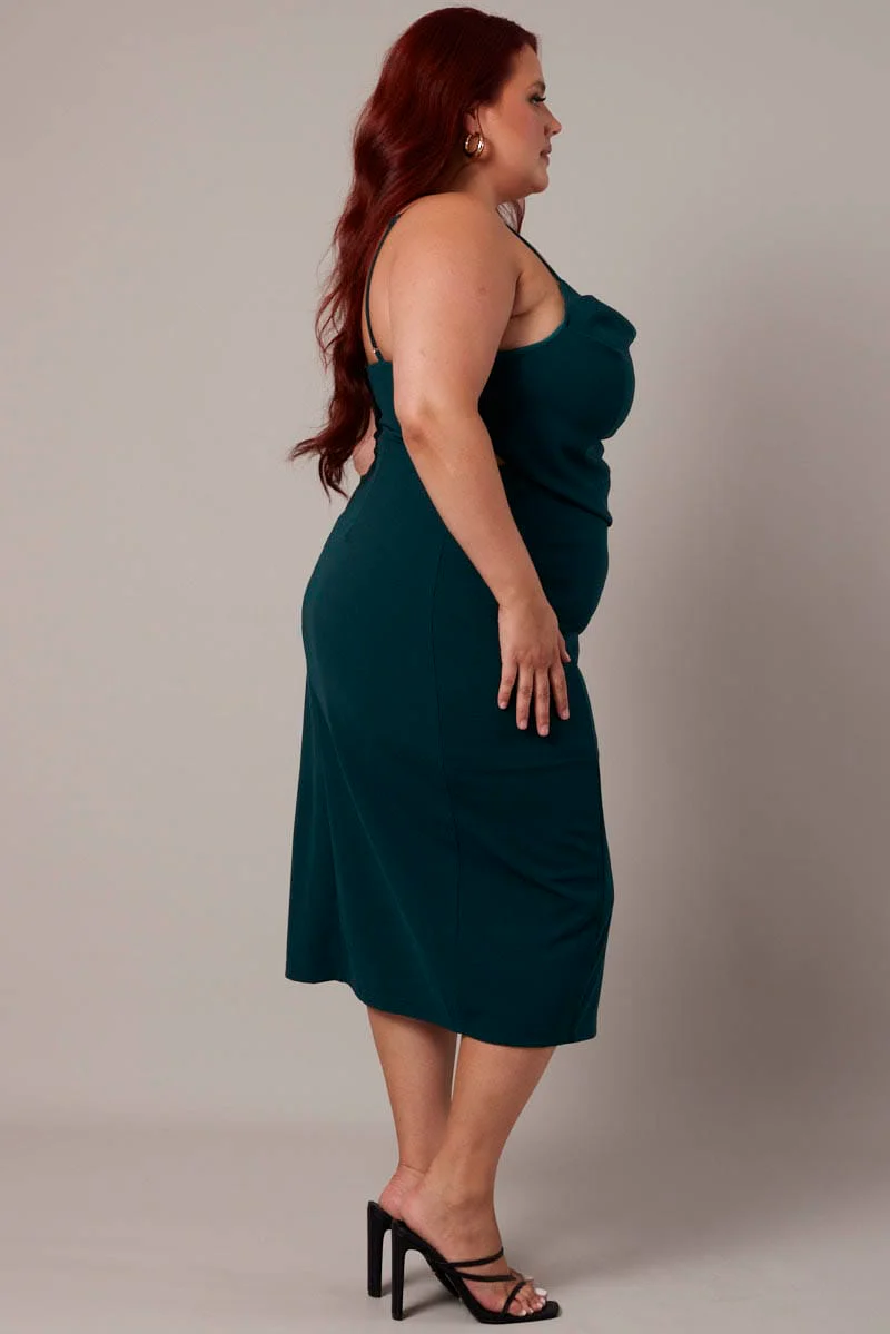 Green Cowl Bodycon Party Dress - Image 4