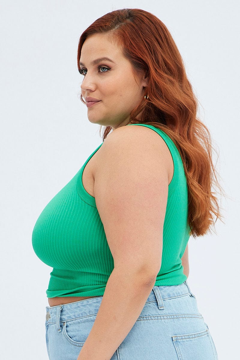 Green Crew Neck Sleeveless Seamless Tank Top - Image 4
