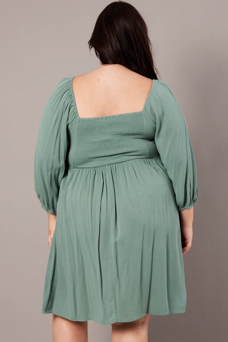 Green Crinkle Ruched Drawstring Mini Dress - Image 5