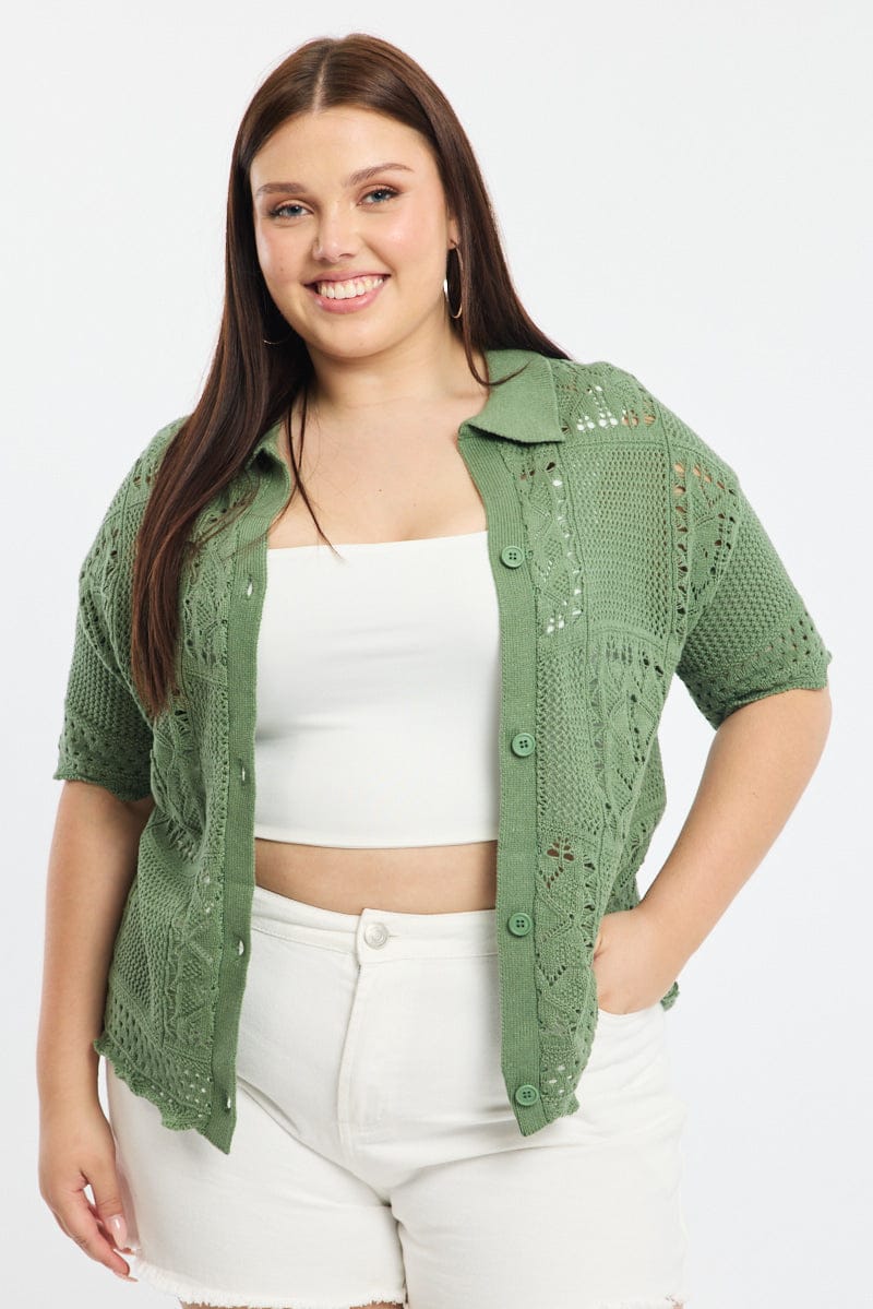 Green Crochet Knit Top