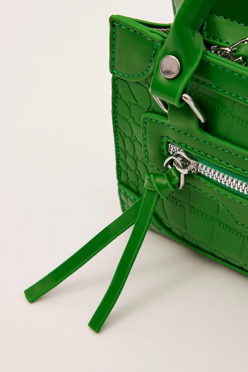 Green Crocodile Print Crossbody Bag - Image 2