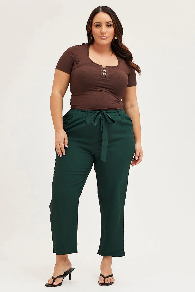Green Crop Pants High Rise Waist Tie - Image 3