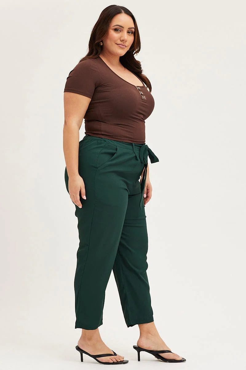 Green Crop Pants High Rise Waist Tie - Image 4