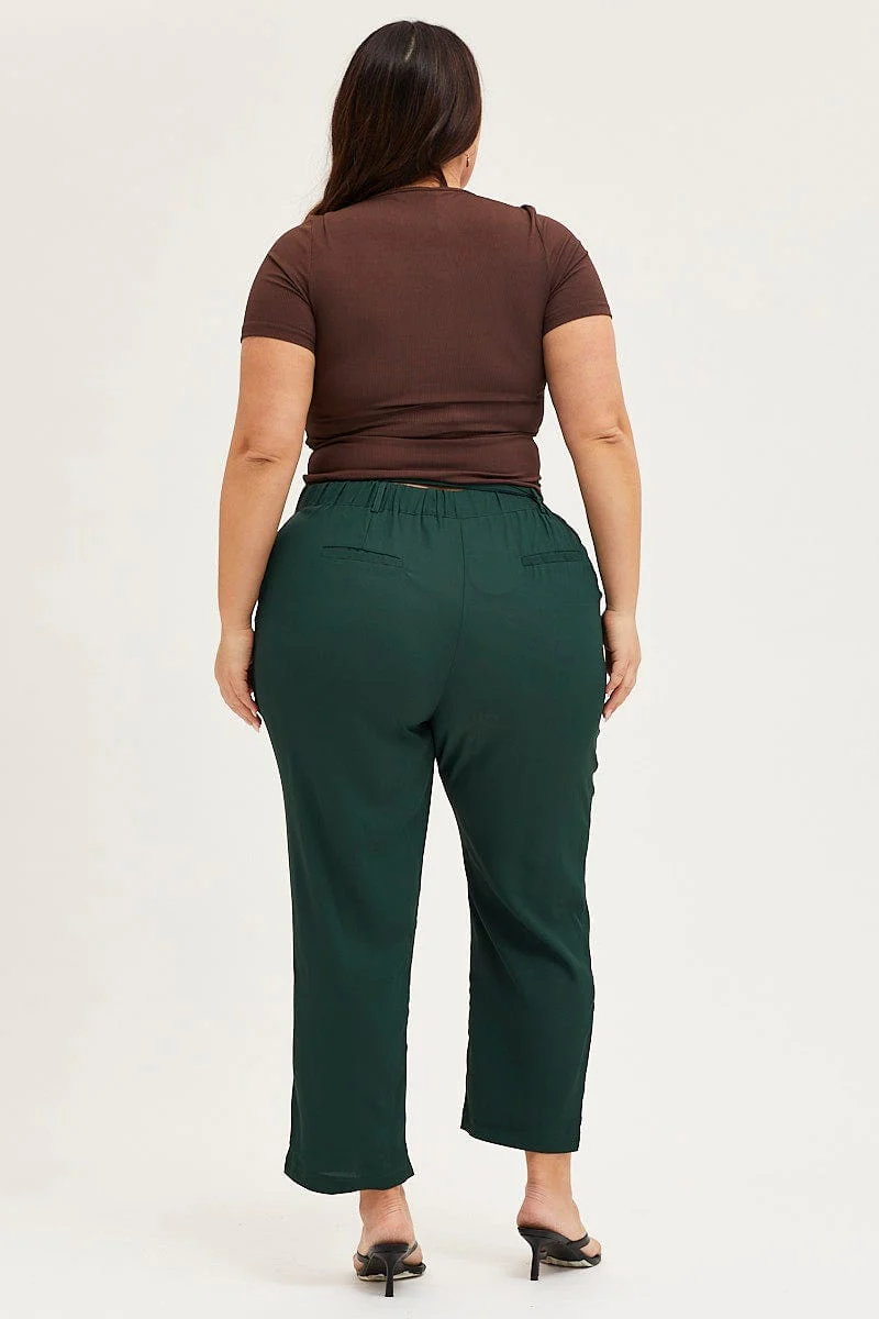 Green Crop Pants High Rise Waist Tie - Image 5