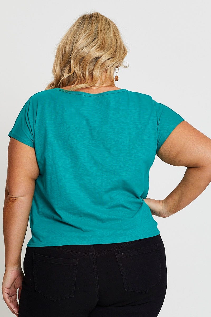 Green Crop T-shirt Crew Neck Short Sleeve Knot Semi - Image 5