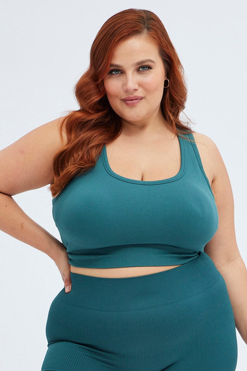 Green Crop Tank Top Seamless Activewear - Image 3