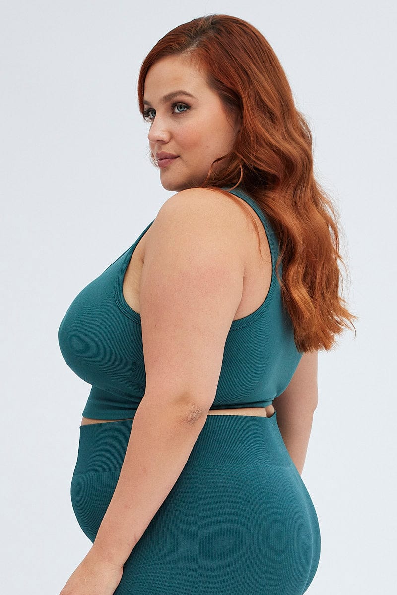 Green Crop Tank Top Seamless Activewear - Image 4