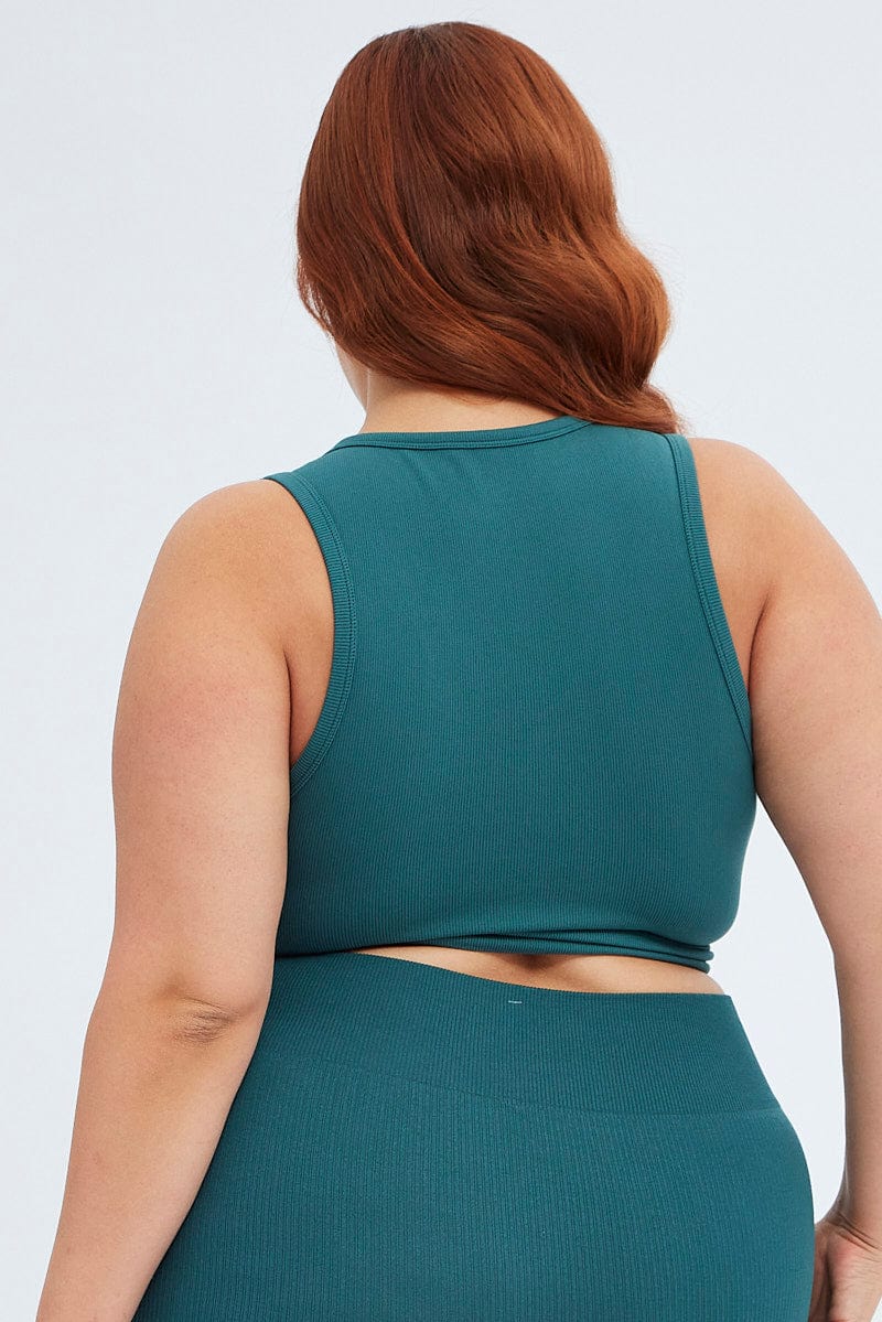 Green Crop Tank Top Seamless Activewear - Image 5