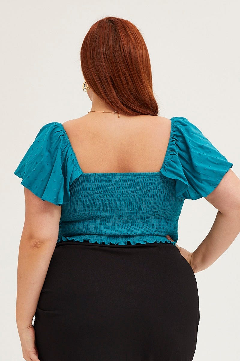 Green Crop Top Forest Short Sleeve Frill - Image 5