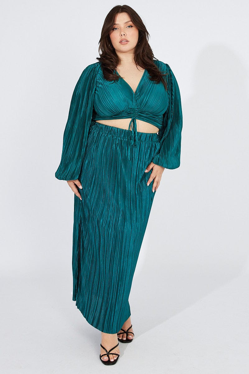 Green Crop Top Long Sleeve Plisse - Image 3