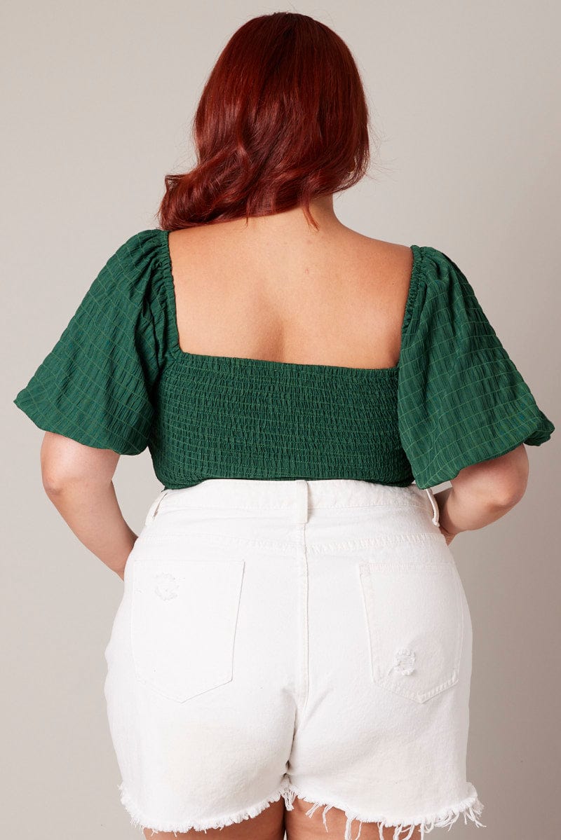 Green Crop Top Short Sleeve Cut Out Textured - Image 5