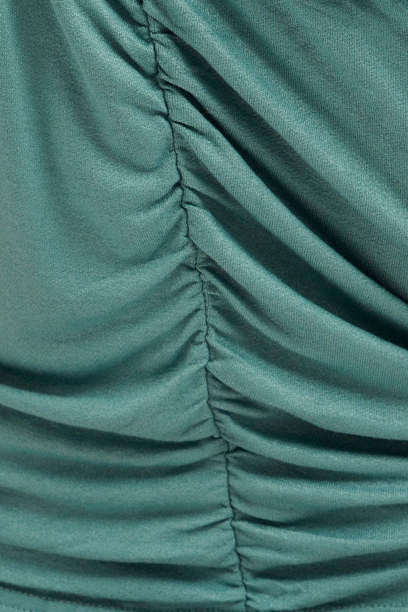 Green Crop Top Short Sleeve Frill Edge Drawstring - Image 6