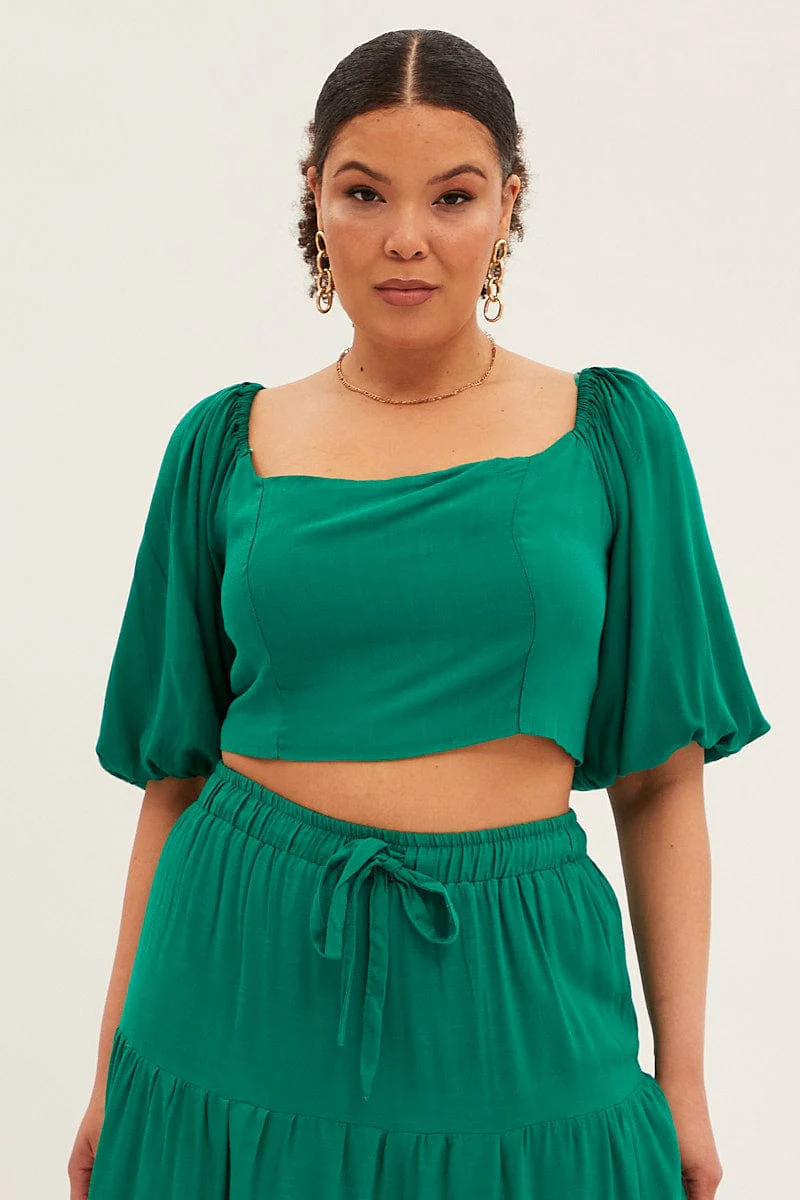 Green Crop Top Short Sleeve Square Neck - Image 4