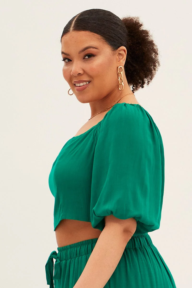 Green Crop Top Short Sleeve Square Neck - Image 5