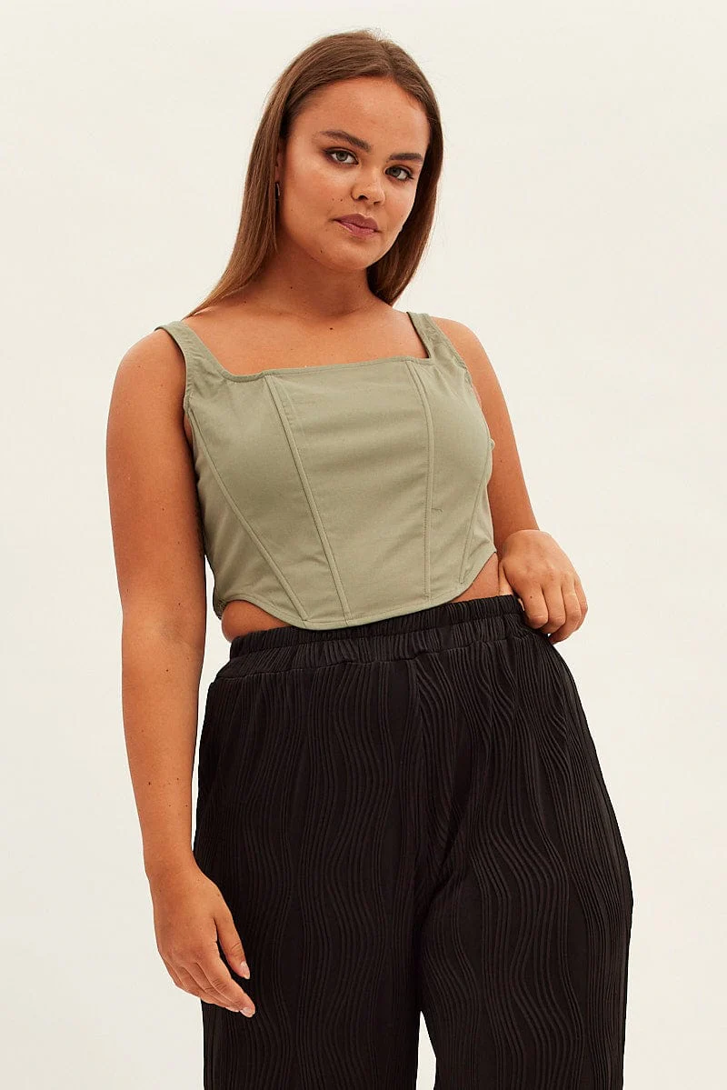 Green Crop Top Sleeveless Corset
