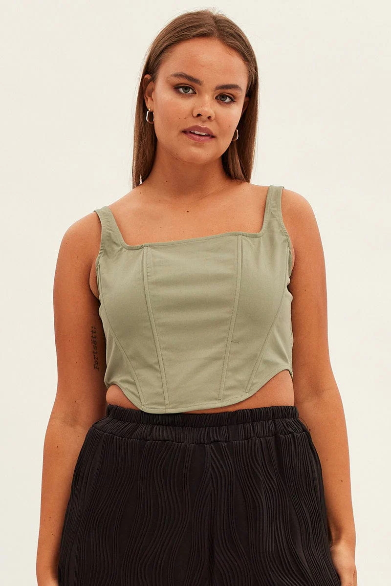 Green Crop Top Sleeveless Corset - Image 3