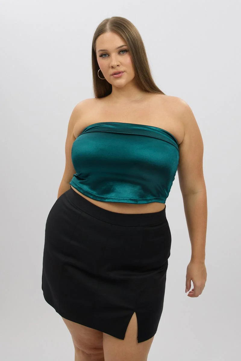 Green Crop Tube Top Strapless