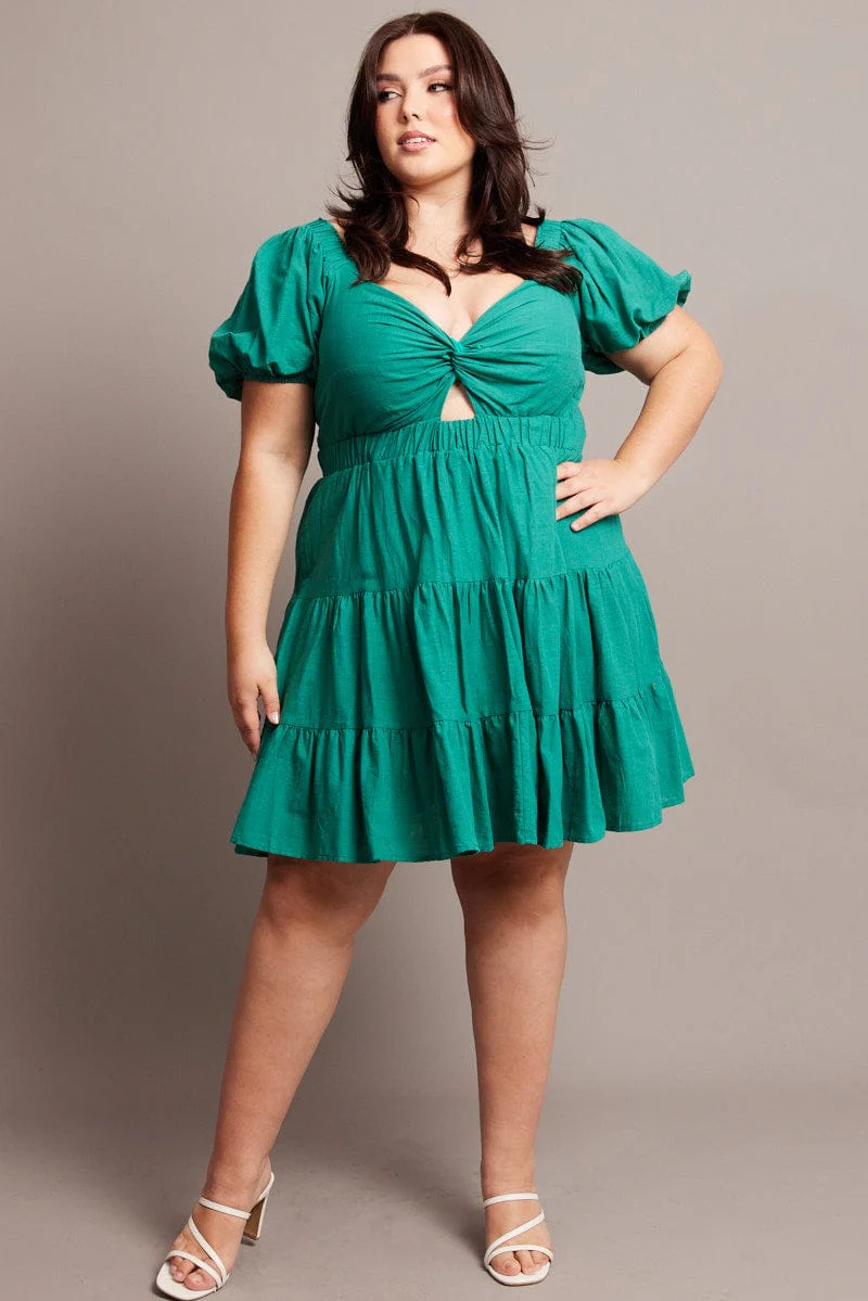 Green Cut Out Twist Mini Dress - Image 2