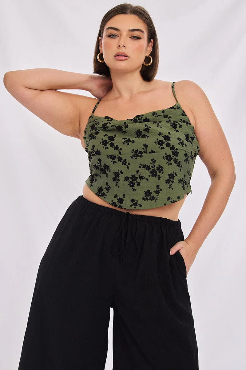 Green Ditsy Cami Top Sleeveless Corset