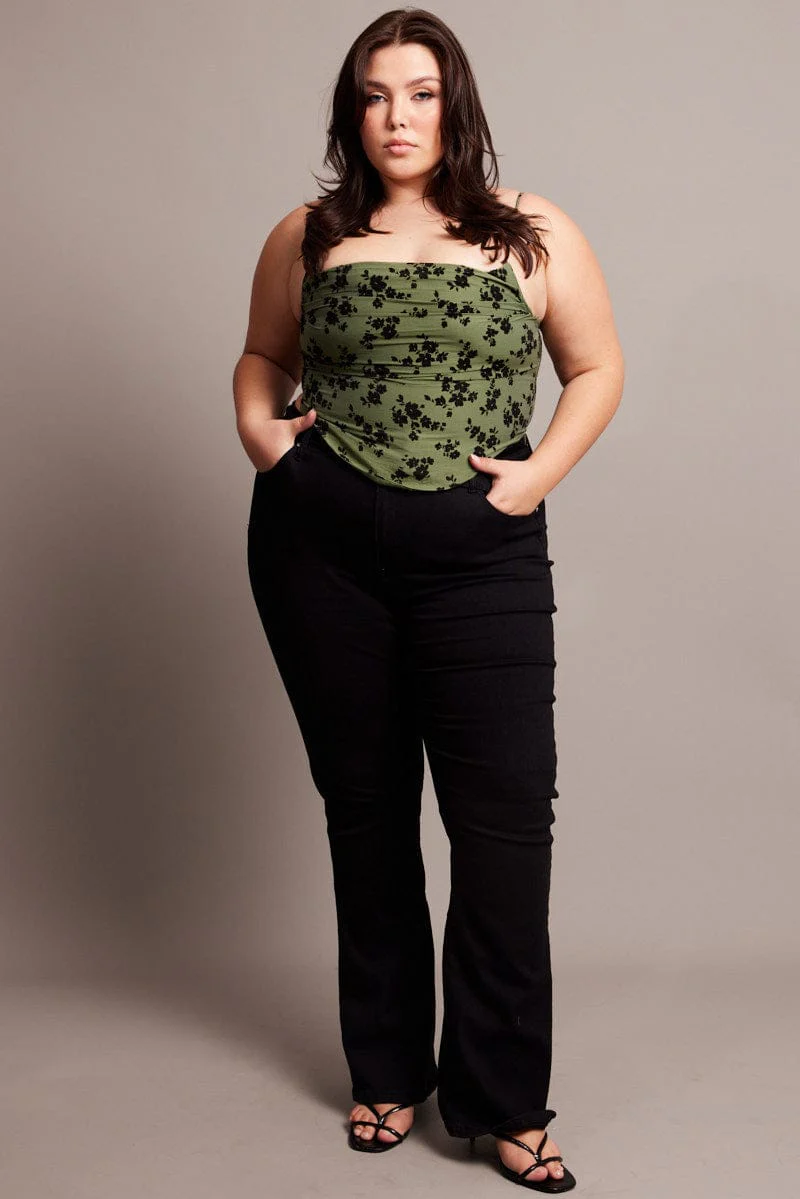Green Ditsy Cami Top Sleeveless Corset - Image 3