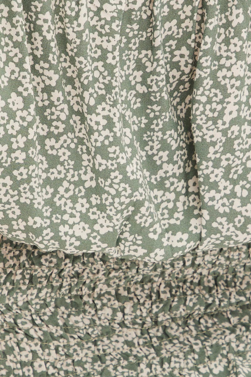 Green Ditsy Crop Top Short Sleeve Sweetheart Neck - Image 6