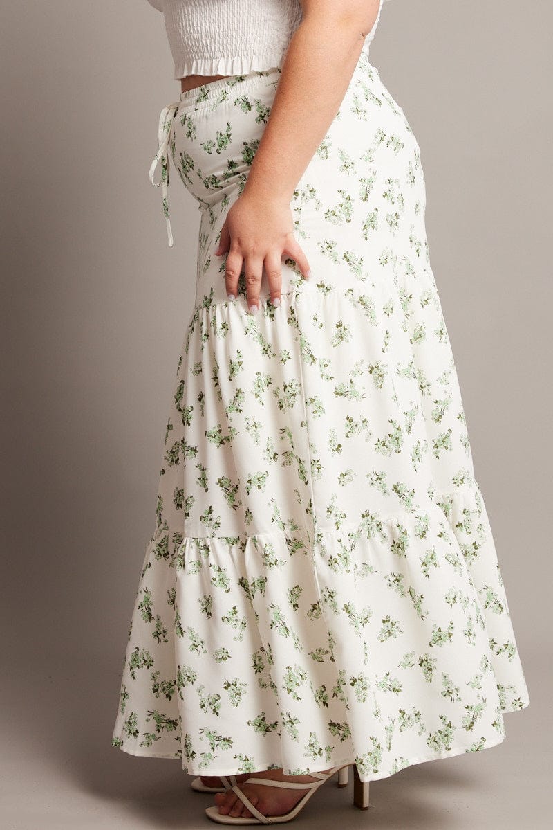 Green Ditsy Elastic Waist Maxi Skirt - Image 4