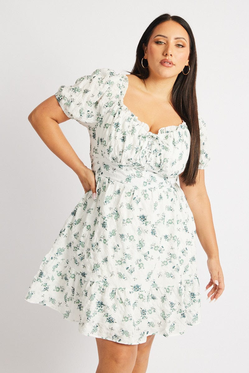 Green Ditsy Lace Up Minidress - Image 3