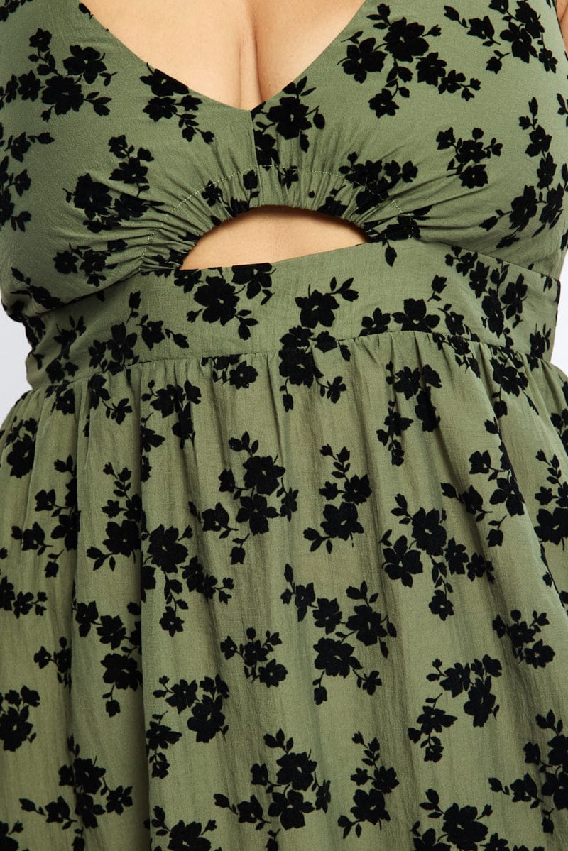 Green Ditsy Midi Dress Halter Neck Sleeveless - Image 6