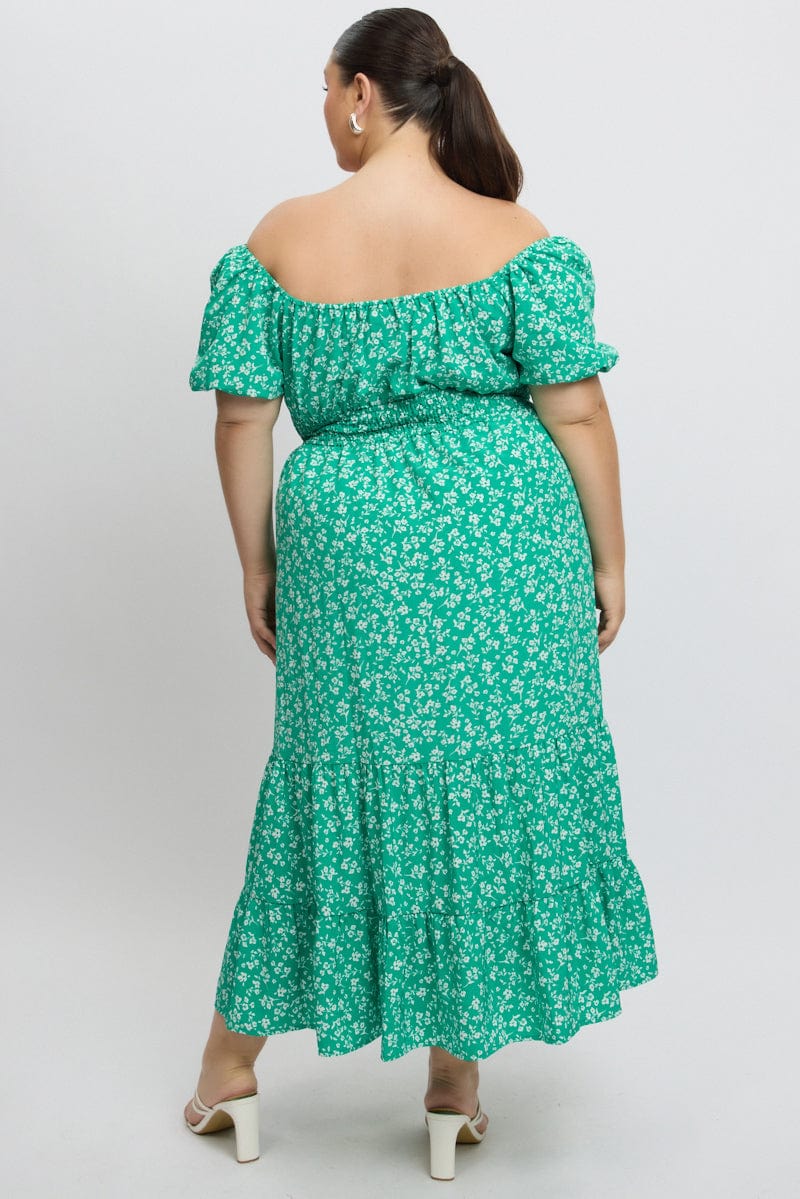 Green Ditsy Midi Dress Short Sleeve Ruched Bust - Image 5