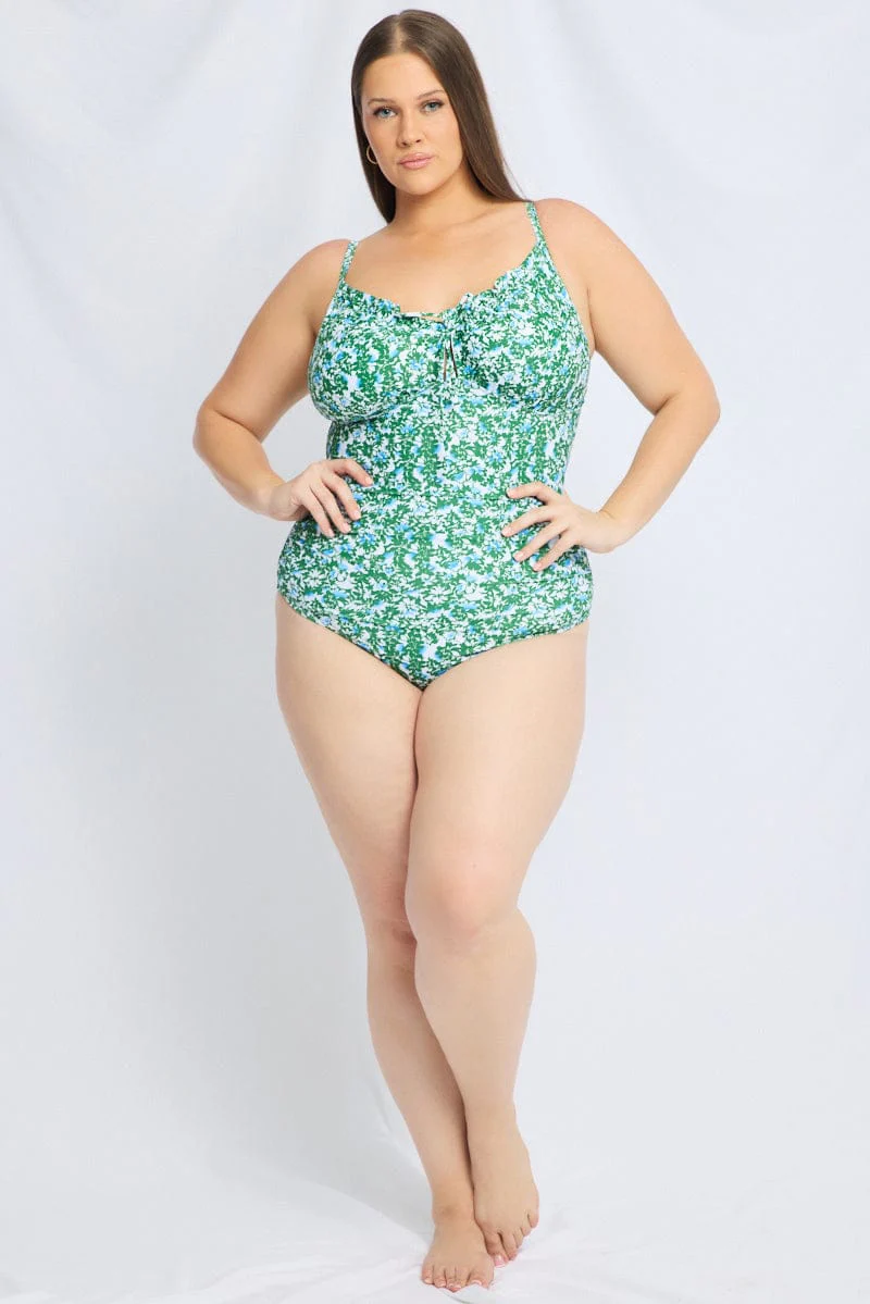 Green Ditsy One Piece Swimsuit - Image 3