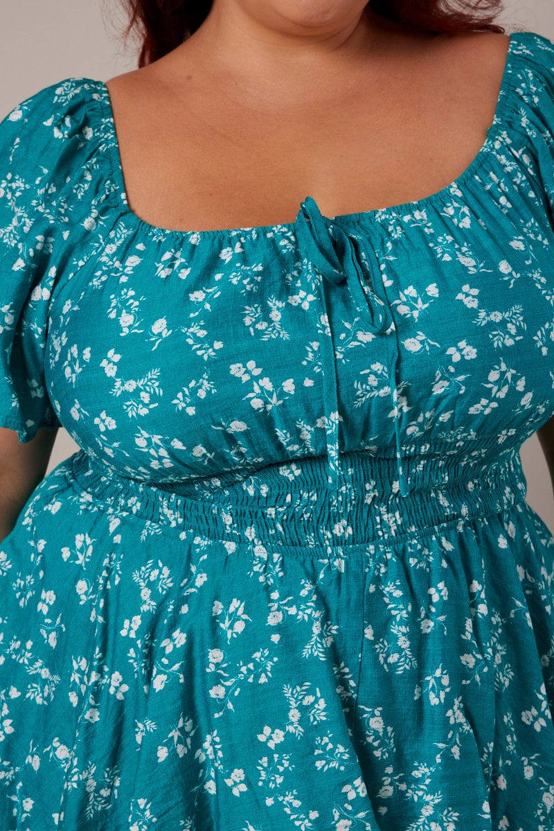 Green Ditsy Ruffle Playsuit Short Sleeve - Image 6