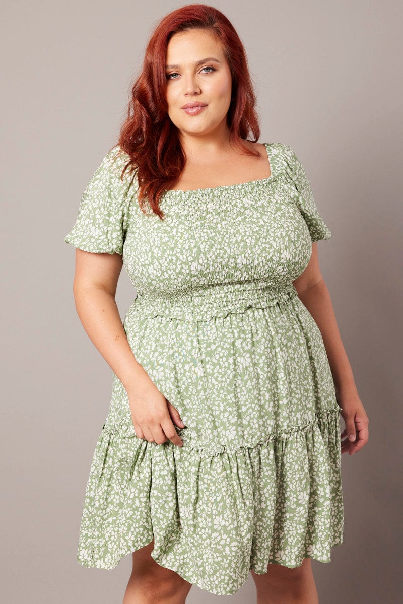 Green Ditsy Shirred Frill Minidress - Image 3